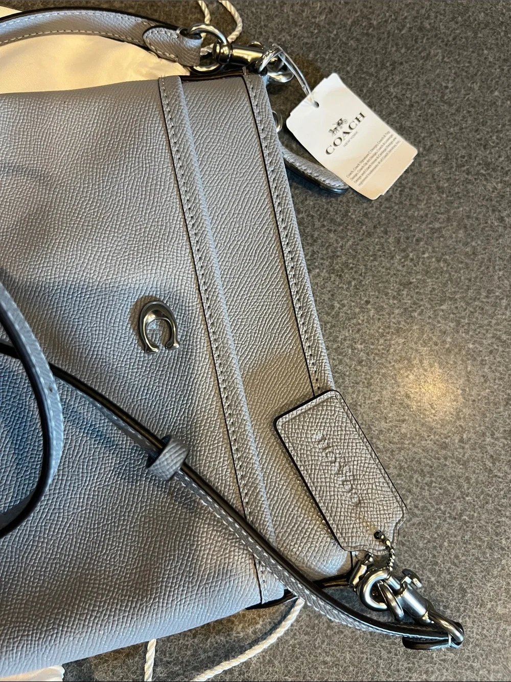 NWT Coach Pebbled Crossbody Bag in Light Gray with Silver Hardware